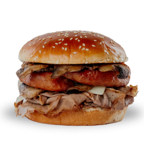 Enjoy a Mushroom Swiss Beef sandwich at Beefaroo